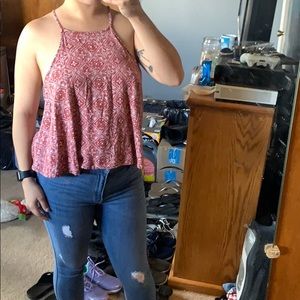 Red & White Tribal Print Crop Top